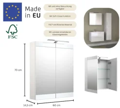 welltime Badezimmerspiegelschrank »Serena Retro« FSC®-zertifiziertes Material, Breite 61,5 cm, mit LED-Beleuchtung