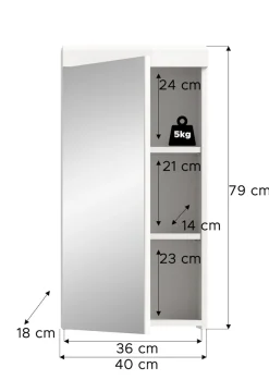 welltime Badezimmerspiegelschrank »SIENA, Breite 40 cm, 1 Spiegeltür, 2 Einlegeböden, 3 Fächer« Badmöbel, Badschrank, Schrank, Bad, Spiegel, Hängespiegel, Badspiegel