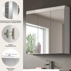 welltime Badezimmerspiegelschrank »SIENA, Breite 80 cm, 3 Spiegeltür, 6 Einlegeböden, 9 Fächer« Badmöbel, Badschrank, Schrank, Bad, Spiegel, Hängespiegel, Badspiegel