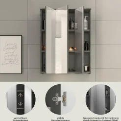 welltime Badezimmerspiegelschrank »LUCCA, Breite 60cm, 3 Spiegeltüren, 9 Fächer, 6 Fachböden« Badmöbel, Badschrank, Schrank, Wandschrank, Bad, Badezimmer
