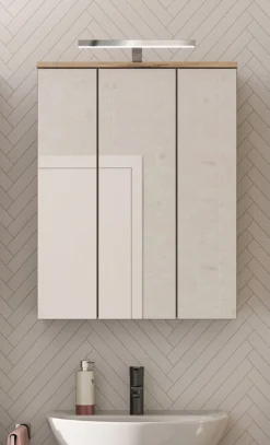 welltime Badezimmerspiegelschrank »Riga, Breite 60cm, inkl. LED Beleuchtung, 3 Spiegeltüren, 9 Fächer« Set, 2 Stk. tlg. Badmöbel, Badschrank, Schrank, Wandschrank, Bad, Badezimmer