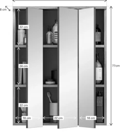 welltime Badezimmerspiegelschrank »Riga, Breite 60cm, inkl. LED Beleuchtung, 3 Spiegeltüren, 9 Fächer« Set, 2 Stk. tlg. Badmöbel, Badschrank, Schrank, Wandschrank, Bad, Badezimmer