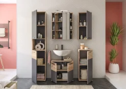 welltime Badezimmerspiegelschrank »Riga, Breite 60cm, inkl. LED Beleuchtung, 3 Spiegeltüren, 9 Fächer« Set, 2 Stk. tlg. Badmöbel, Badschrank, Schrank, Wandschrank, Bad, Badezimmer