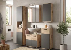 welltime Badezimmerspiegelschrank »Riga, Breite 60cm, inkl. LED Beleuchtung, 3 Spiegeltüren, 9 Fächer« Set, 2 Stk. tlg. Badmöbel, Badschrank, Schrank, Wandschrank, Bad, Badezimmer
