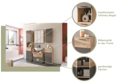 welltime Badezimmerspiegelschrank »Riga, Breite 60cm, inkl. LED Beleuchtung, 3 Spiegeltüren, 9 Fächer« Set, 2 Stk. tlg. Badmöbel, Badschrank, Schrank, Wandschrank, Bad, Badezimmer
