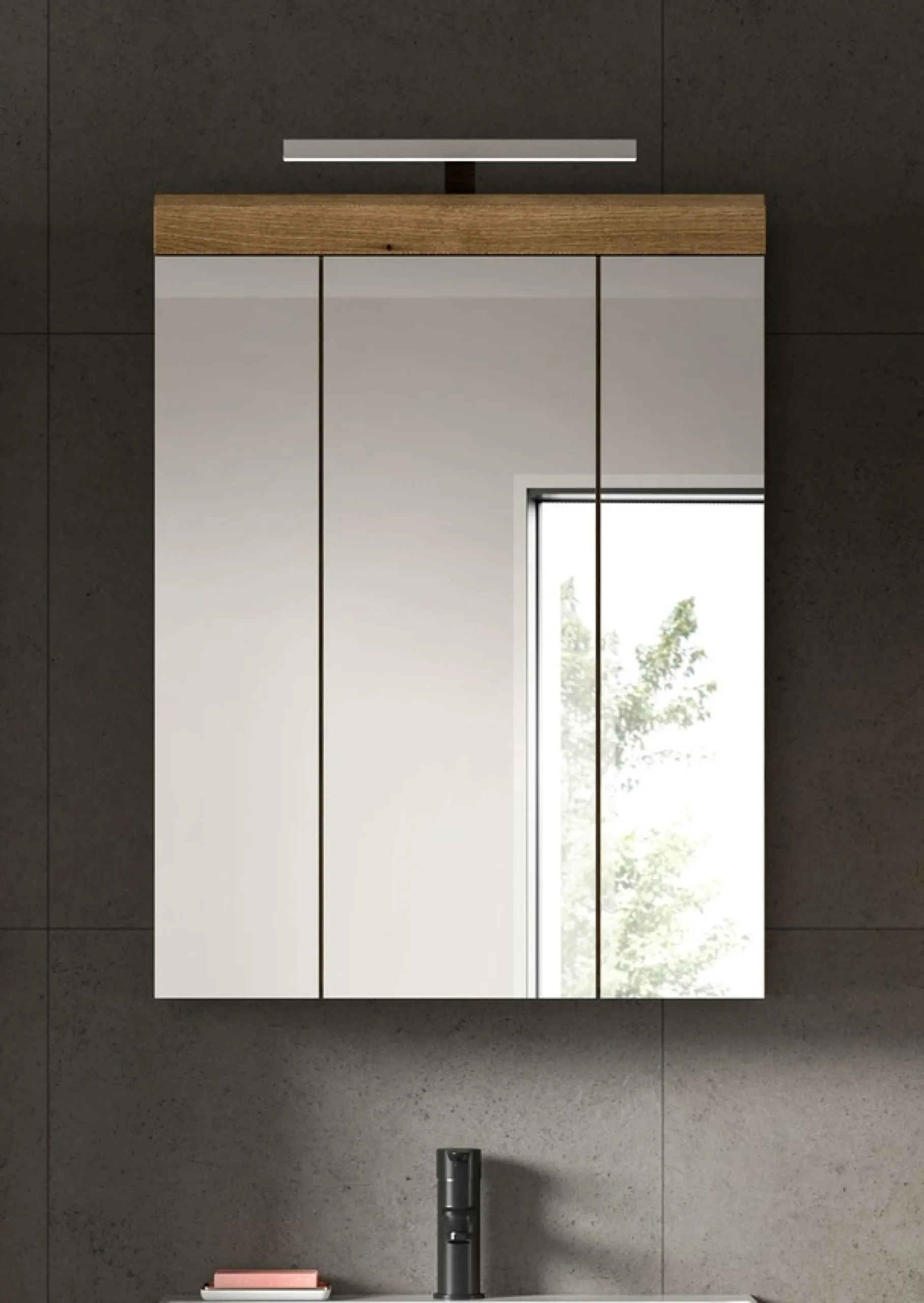welltime Badezimmerspiegelschrank »SIENA, Breite 60cm, inkl. Beleuchtung, 3 Spiegeltüren, 9 Fächer« Set, TOPSELLER!,in verschiedenen Farben erhältlich, Badmöbel, Badschrank, Schrank, Bad