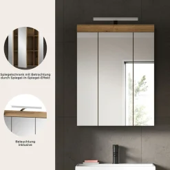 welltime Badezimmerspiegelschrank »SIENA, Breite 60cm, inkl. Beleuchtung, 3 Spiegeltüren, 9 Fächer« Set, TOPSELLER!,in verschiedenen Farben erhältlich, Badmöbel, Badschrank, Schrank, Bad