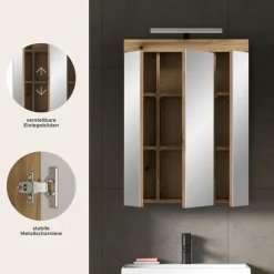 welltime Badezimmerspiegelschrank »SIENA, Breite 60cm, inkl. Beleuchtung, 3 Spiegeltüren, 9 Fächer« Set, TOPSELLER!,in verschiedenen Farben erhältlich, Badmöbel, Badschrank, Schrank, Bad