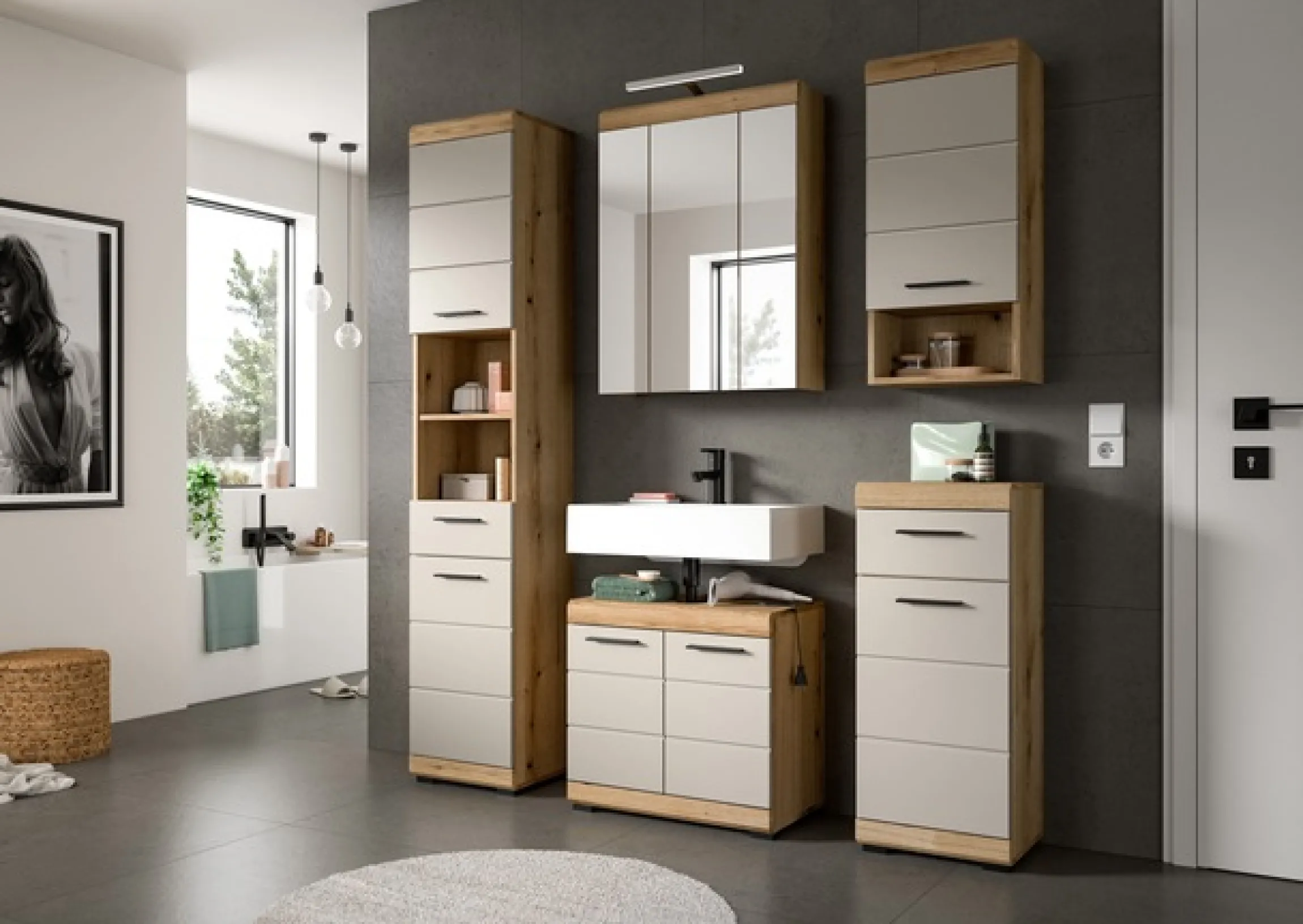 welltime Badezimmerspiegelschrank »SIENA, Breite 60cm, inkl. Beleuchtung, 3 Spiegeltüren, 9 Fächer« Set, TOPSELLER!,in verschiedenen Farben erhältlich, Badmöbel, Badschrank, Schrank, Bad