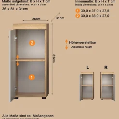 welltime Badkommode »Isera« 1 Stk. tlg. Unterschrank mit 1 Tür und 1 Einlegeboden – (B/T/H) 36/31/81 cm