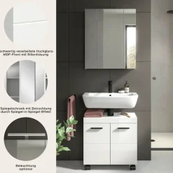 welltime Badmöbel-Set »AVON, Breite 60 cm, 2-teilige moderne Badkombination, auf Rollen« bestehend aus: Waschbeckenunterschrank & Spiegelschrank, 2 Stk. tlg.