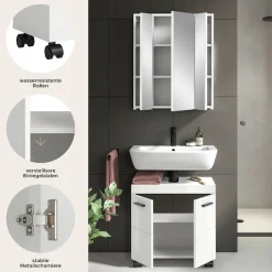 welltime Badmöbel-Set »AVON, Breite 60 cm, 2-teilige moderne Badkombination, auf Rollen« bestehend aus: Waschbeckenunterschrank & Spiegelschrank, 2 Stk. tlg.