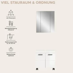 welltime Badmöbel-Set »AVON, Breite 60 cm, 2-teilige moderne Badkombination, auf Rollen« bestehend aus: Waschbeckenunterschrank & Spiegelschrank, 2 Stk. tlg.