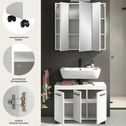 welltime Badmöbel-Set »AVON, Breite 82 cm, 2-tlg. Bad-Kombi auf Rollen, inkl. Beleuchtung« best. aus: Waschbeckenunterschrank & Spiegelschrank inkl. Beleuchtung, 2 Stk. tlg.