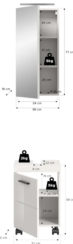 welltime Badmöbel-Set »AVON, Breite 40 cm, 2-tlg. Bad-Kombi auf Rollen, inkl. Beleuchtung« best. aus: Waschbeckenunterschrank & Spiegelschrank inkl. Beleuchtung, 2 Stk. tlg.