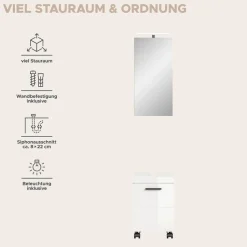 welltime Badmöbel-Set »AVON, Breite 40 cm, 2-tlg. Bad-Kombi auf Rollen, inkl. Beleuchtung« best. aus: Waschbeckenunterschrank & Spiegelschrank inkl. Beleuchtung, 2 Stk. tlg.