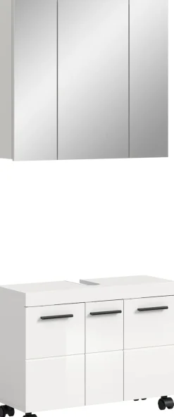 welltime Badmöbel-Set »AVON, Breite 82 cm, 2-teilige moderne Badkombination, auf Rollen« bestehend aus: Waschbeckenunterschrank & Spiegelschrank, 2 Stk. tlg.