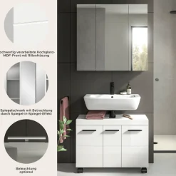 welltime Badmöbel-Set »AVON, Breite 82 cm, 2-teilige moderne Badkombination, auf Rollen« bestehend aus: Waschbeckenunterschrank & Spiegelschrank, 2 Stk. tlg.