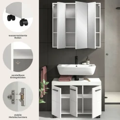 welltime Badmöbel-Set »AVON, Breite 82 cm, 2-teilige moderne Badkombination, auf Rollen« bestehend aus: Waschbeckenunterschrank & Spiegelschrank, 2 Stk. tlg.