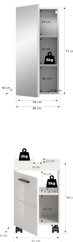 welltime Badmöbel-Set »AVON, Breite 40 cm, 2-teilige moderne Badkombination, auf Rollen« bestehend aus: Waschbeckenunterschrank & Spiegelschrank, 2 Stk. tlg.