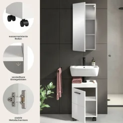 welltime Badmöbel-Set »AVON, Breite 40 cm, 2-teilige moderne Badkombination, auf Rollen« bestehend aus: Waschbeckenunterschrank & Spiegelschrank, 2 Stk. tlg.
