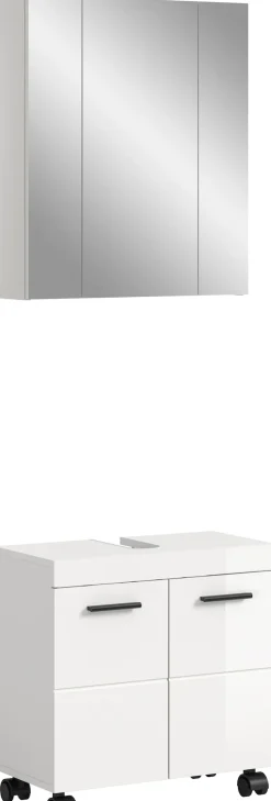 welltime Badmöbel-Set »AVON, Breite 60 cm, 2-tlg. Bad-Kombi auf Rollen, inkl. Beleuchtung« best. aus: Waschbeckenunterschrank & Spiegelschrank inkl. Beleuchtung, 2 Stk. tlg.