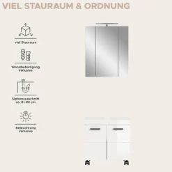 welltime Badmöbel-Set »AVON, Breite 60 cm, 2-tlg. Bad-Kombi auf Rollen, inkl. Beleuchtung« best. aus: Waschbeckenunterschrank & Spiegelschrank inkl. Beleuchtung, 2 Stk. tlg.