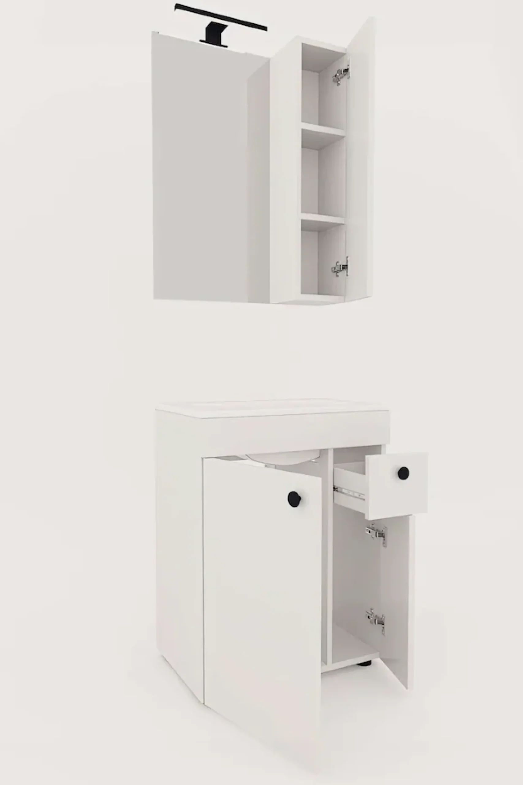 welltime Badmöbel-Set »Badmöbel-Set Braga, Schrank mit Waschbecken, Hängeschrank und Spiegel«