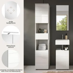 welltime Badmöbel-Set »BIEL, Höhe 190 cm, Hochschrank, Unterschrank, Spiegelschrank« 3 Stk. tlg.