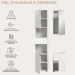 welltime Badmöbel-Set »BIEL, Höhe 190 cm, Hochschrank, Unterschrank, Spiegelschrank« 3 Stk. tlg.