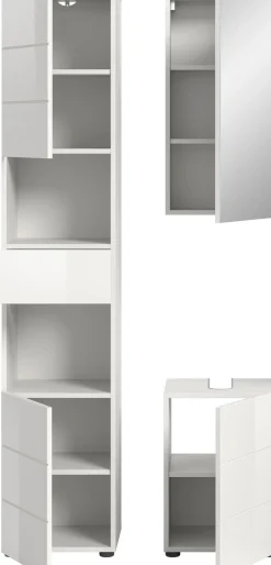 welltime Badmöbel-Set »BIEL, Höhe 190 cm, Hochschrank, Unterschrank, Spiegelschrank« 3 Stk. tlg.