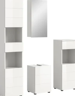 welltime Badmöbel-Set »BIEL, Höhe 190 cm,Hochschrank,WBU, Spiegelschrank, Unterschrank, Lampe« 5 Stk. tlg.