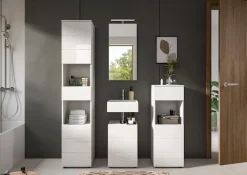 welltime Badmöbel-Set »BIEL, Höhe 190 cm,Hochschrank,WBU, Spiegelschrank, Unterschrank, Lampe« 5 Stk. tlg.