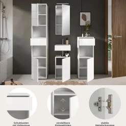 welltime Badmöbel-Set »BIEL, Höhe 190 cm,Hochschrank,WBU, Spiegelschrank, Unterschrank, Lampe« 5 Stk. tlg.