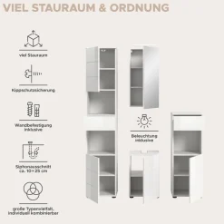 welltime Badmöbel-Set »BIEL, Höhe 190 cm,Hochschrank,WBU, Spiegelschrank, Unterschrank, Lampe« 5 Stk. tlg.