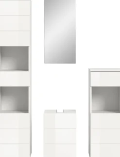 welltime Badmöbel-Set »BIEL, Höhe 190 cm,Hochschrank,WBU, Spiegelschrank, Unterschrank, Lampe« 5 Stk. tlg.