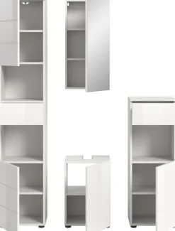 welltime Badmöbel-Set »BIEL, Höhe 190 cm,Hochschrank,WBU, Spiegelschrank, Unterschrank, Lampe« 5 Stk. tlg.