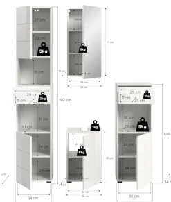 welltime Badmöbel-Set »BIEL, Höhe 190 cm, Hochschrank, Unterschrank, Spiegel, Standschrank« 4 Stk. tlg.
