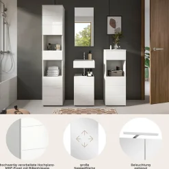 welltime Badmöbel-Set »BIEL, Höhe 190 cm, Hochschrank, Unterschrank, Spiegel, Standschrank« 4 Stk. tlg.