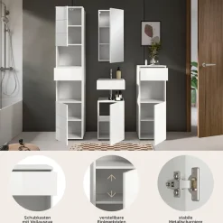 welltime Badmöbel-Set »BIEL, Höhe 190 cm, Hochschrank, Unterschrank, Spiegel, Standschrank« 4 Stk. tlg.