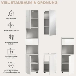 welltime Badmöbel-Set »BIEL, Höhe 190 cm, Hochschrank, Unterschrank, Spiegel, Standschrank« 4 Stk. tlg.