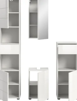 welltime Badmöbel-Set »BIEL, Höhe 190 cm, Hochschrank, Unterschrank, Spiegel, Standschrank« 4 Stk. tlg.