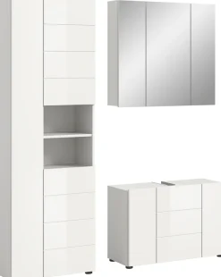 welltime Badmöbel-Set »BIEL, Höhe 190 cm, Hochschrank, Unterschrank, Spiegelschrank« 3 Stk. tlg.