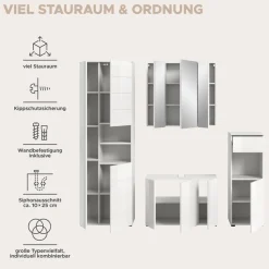 welltime Badmöbel-Set »BIEL, Höhe 190 cm, Hochschrank, Unterschrank, Spiegel, Standschrank« 4 Stk. tlg.