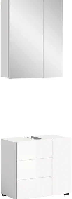 welltime Badmöbel-Set »BIEL,2 teilig, inkl. Beleuchtung, MDF Front, Rillenoptik« best. aus: Waschbeckenunterschrank, Spiegelschrank inkl. Beleuchtung, 2 Stk. tlg.