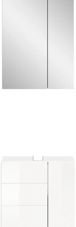 welltime Badmöbel-Set »BIEL,2 teilig, inkl. Beleuchtung, MDF Front, Rillenoptik« best. aus: Waschbeckenunterschrank, Spiegelschrank inkl. Beleuchtung, 2 Stk. tlg.