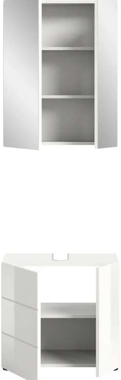 welltime Badmöbel-Set »BIEL,2 teilig, inkl. Beleuchtung, MDF Front, Rillenoptik« best. aus: Waschbeckenunterschrank, Spiegelschrank inkl. Beleuchtung, 2 Stk. tlg.