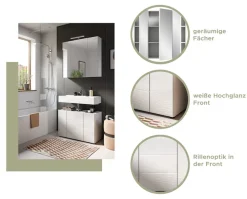 welltime Badmöbel-Set »BIEL,2 teilig, inkl. Beleuchtung, MDF Front, Rillenoptik« best. aus: Waschbeckenunterschrank, Spiegelschrank inkl. Beleuchtung, 2 Stk. tlg.