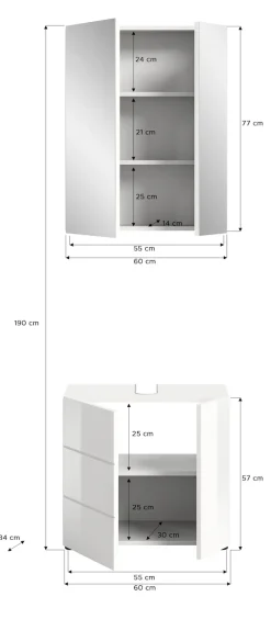 welltime Badmöbel-Set »BIEL,2 teilig, inkl. Beleuchtung, MDF Front, Rillenoptik« best. aus: Waschbeckenunterschrank, Spiegelschrank inkl. Beleuchtung, 2 Stk. tlg.