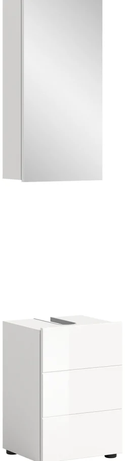 welltime Badmöbel-Set »BIEL,2 teilig, inkl. Beleuchtung, MDF Front, Rillenoptik« best. aus: Waschbeckenunterschrank, Spiegelschrank inkl. Beleuchtung, 2 Stk. tlg.